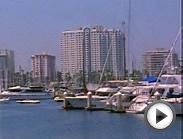 clip 869483: Marina del Rey, Yacht basin, sailboat passes
